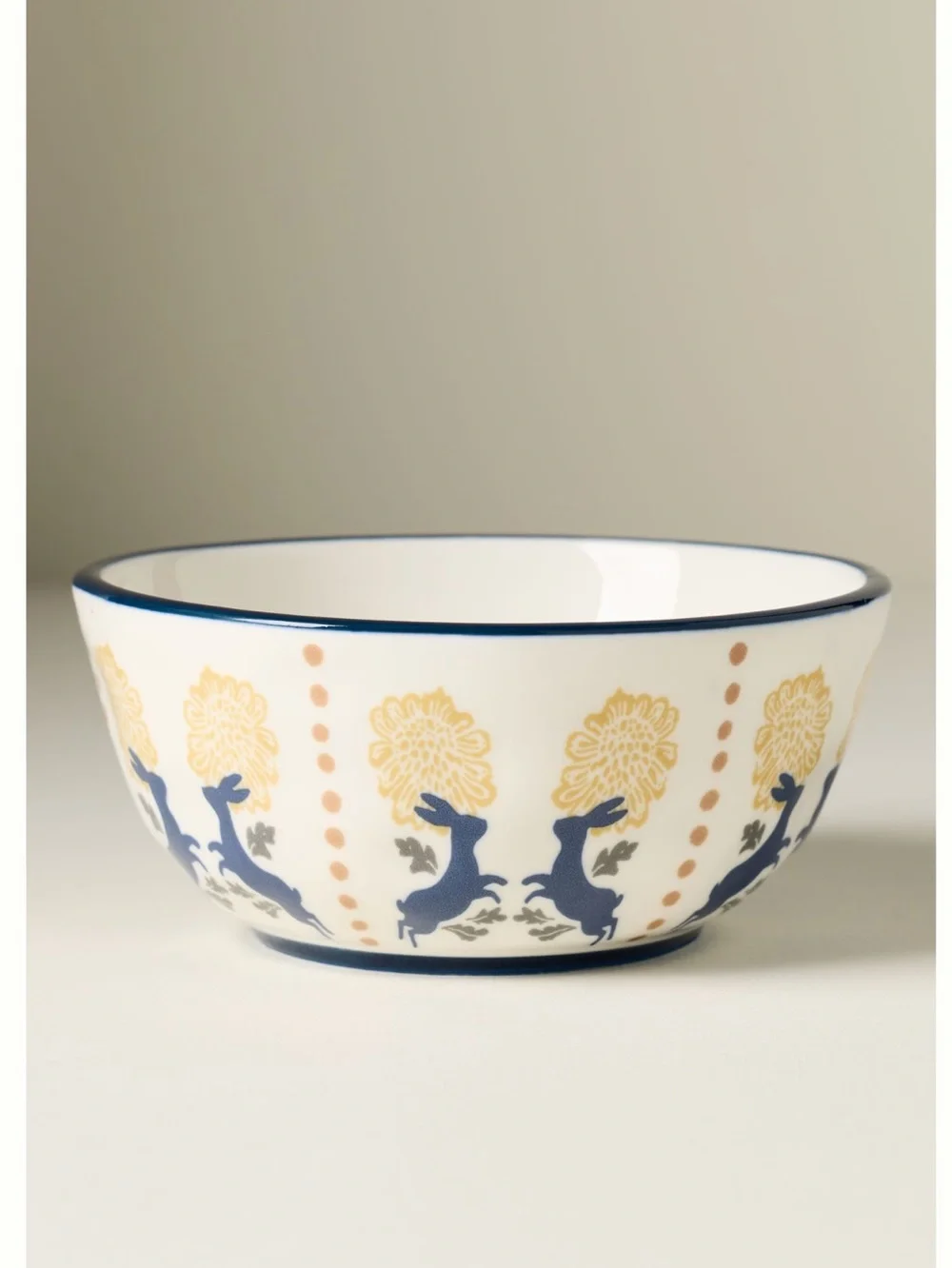 Anthropologie Bunny Stoneware Bowl Millie Yogurt New Rustic Blue Yellow Set of 4